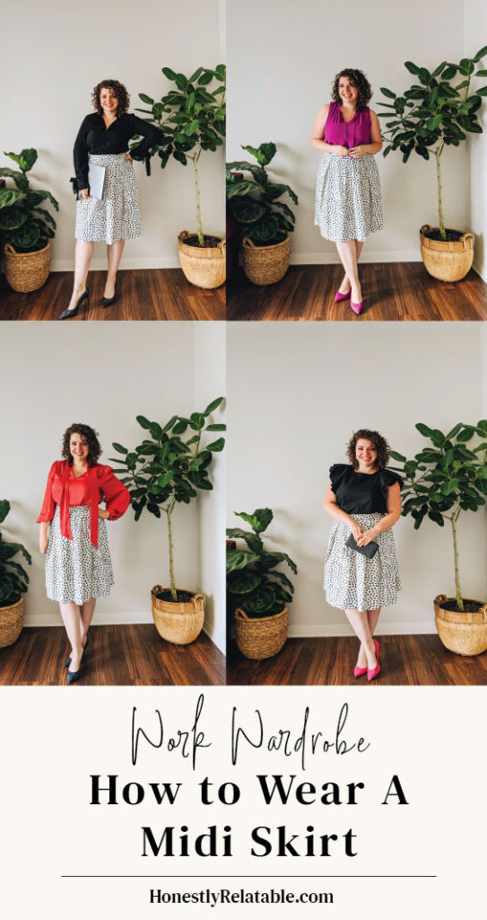 6 ways to style a midi skirt | work outfit ideas | HonestlyRelatable.com